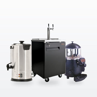 Beverage equipment: beer dispenser, coffee percolator and hot drink dispenser