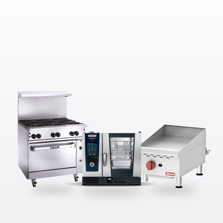 Commercial cooking equipment: combi oven, gas range and griddle