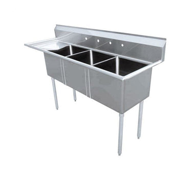 Thorinox TTS-2424-L24 Triple 24″ x 24″ sink with left drainboard