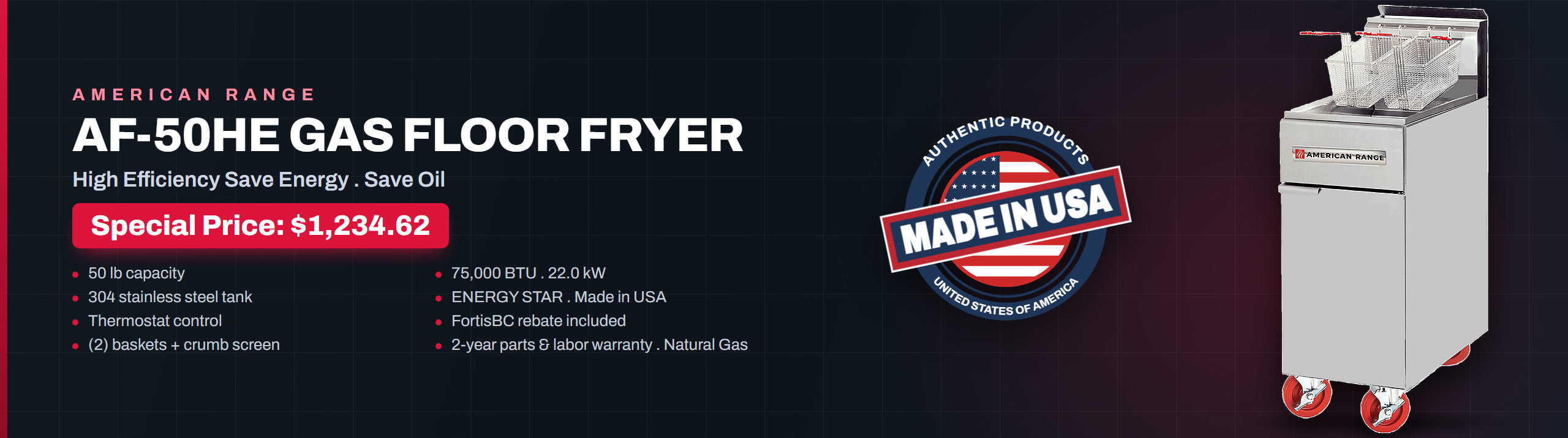 American Range high efficiency gas floor fryer at A3 Equipment